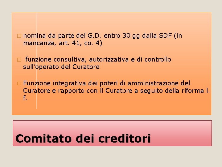 � nomina da parte del G. D. entro 30 gg dalla SDF (in mancanza,