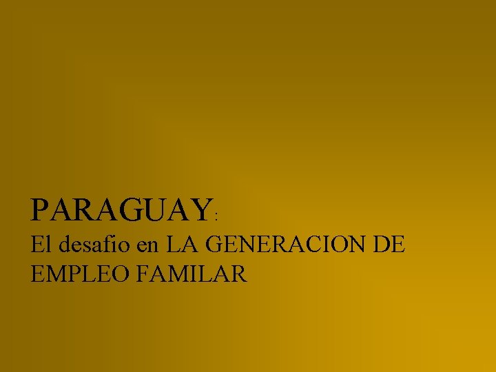 PARAGUAY: El desafio en LA GENERACION DE EMPLEO FAMILAR 