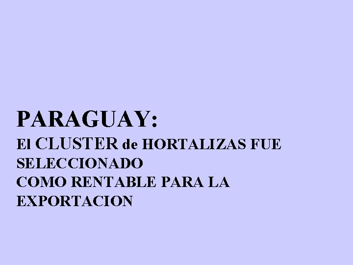 PARAGUAY: El CLUSTER de HORTALIZAS FUE SELECCIONADO COMO RENTABLE PARA LA EXPORTACION 