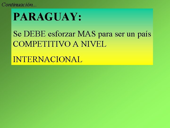 Continuación. . . PARAGUAY: Se DEBE esforzar MAS para ser un país COMPETITIVO A