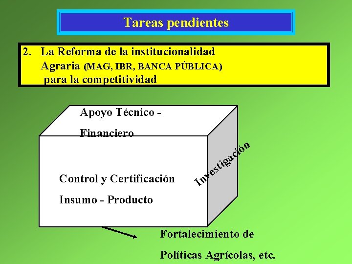 Tareas pendientes 2. La Reforma de la institucionalidad Agraria (MAG, IBR, BANCA PÚBLICA) para