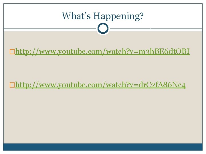 What’s Happening? �http: //www. youtube. com/watch? v=m 3 h. BE 6 dt. OBI �http: