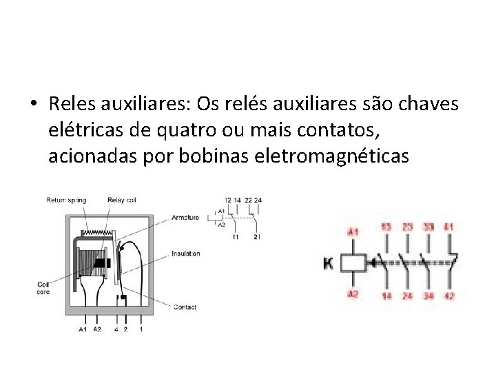  • Reles auxiliares: Os relés auxiliares são chaves elétricas de quatro ou mais