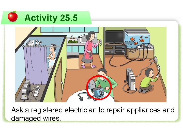 Activity 25. 5 Ask a registered electrician to repair appliances and damaged wires. 