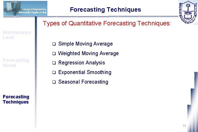 Forecasting Techniques Industrial Engineering Types of Quantitative Forecasting Techniques: Maintenance Load Forecasting Model q