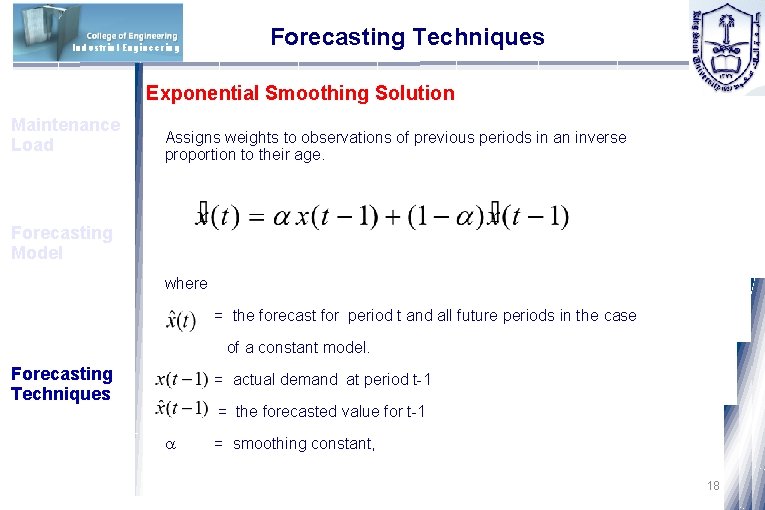 Industrial Engineering Forecasting Techniques Exponential Smoothing Solution Maintenance Load Assigns weights to observations of