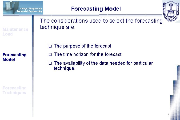Forecasting Model Industrial Engineering Maintenance Load Forecasting Model The considerations used to select the