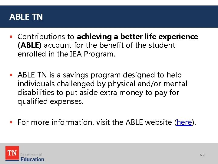 ABLE TN § Contributions to achieving a better life experience (ABLE) account for the