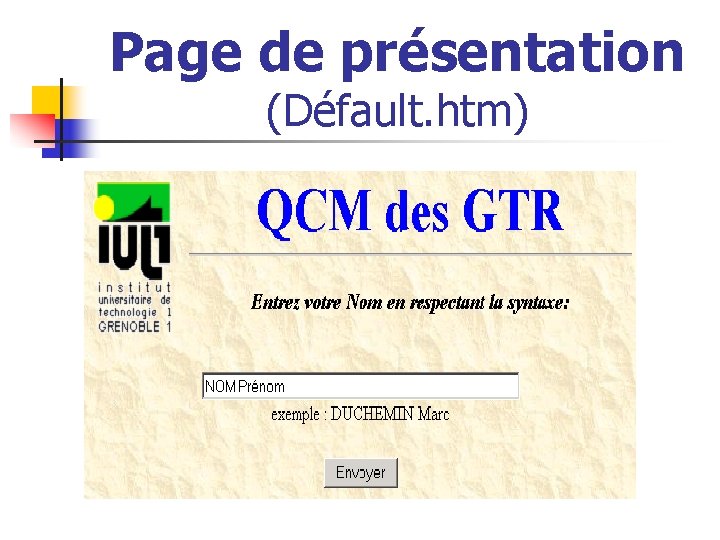 Page de présentation (Défault. htm) 