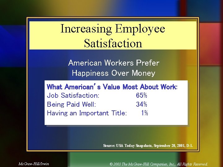 Increasing Employee Satisfaction American Workers Prefer Happiness Over Money What American’s Value Most About