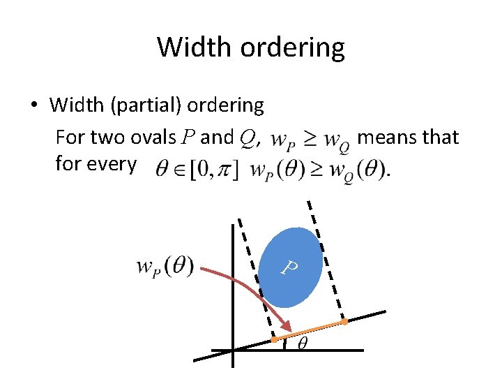 Width ordering • Width (partial) ordering For two ovals P and Q, for every