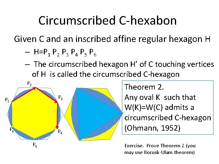 Circumscribed C-hexabon Given C and an inscribed affine regular hexagon H P 1 P