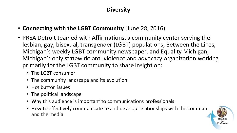 Diversity • Connecting with the LGBT Community (June 28, 2016) • PRSA Detroit teamed