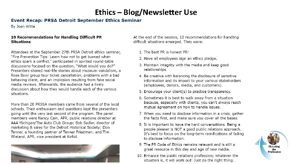 Ethics – Blog/Newsletter Use 