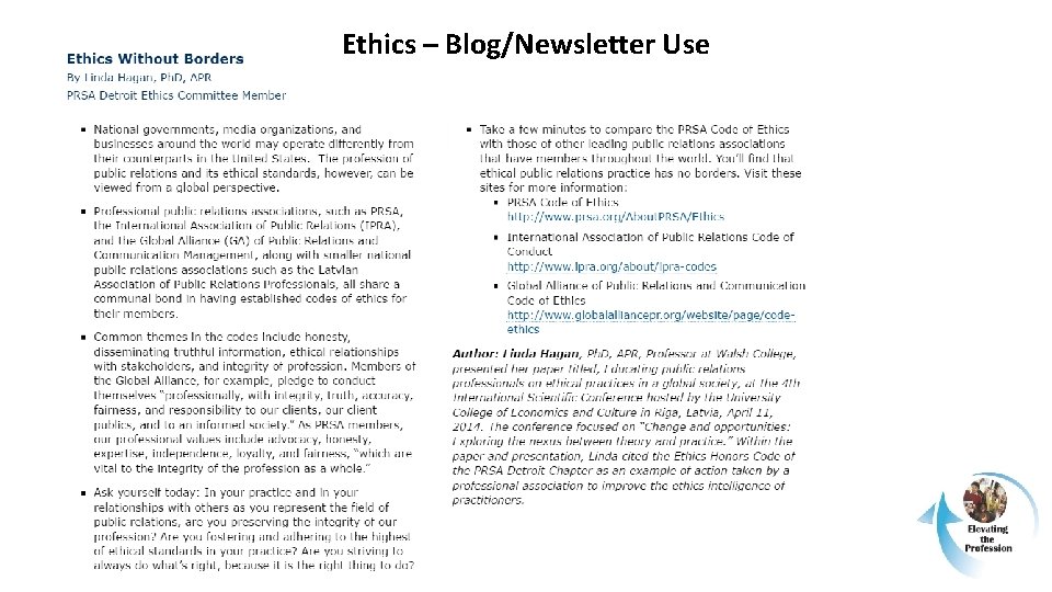 Ethics – Blog/Newsletter Use 