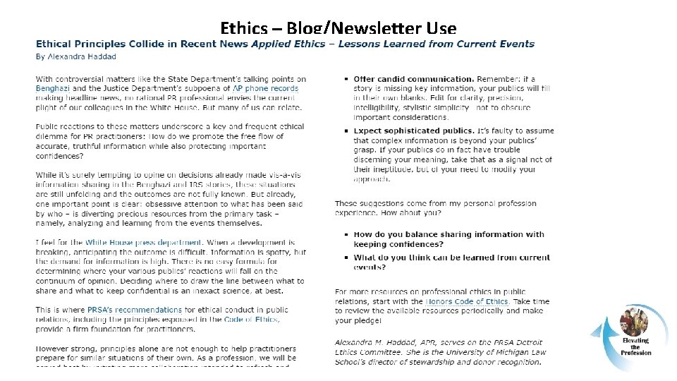 Ethics – Blog/Newsletter Use 