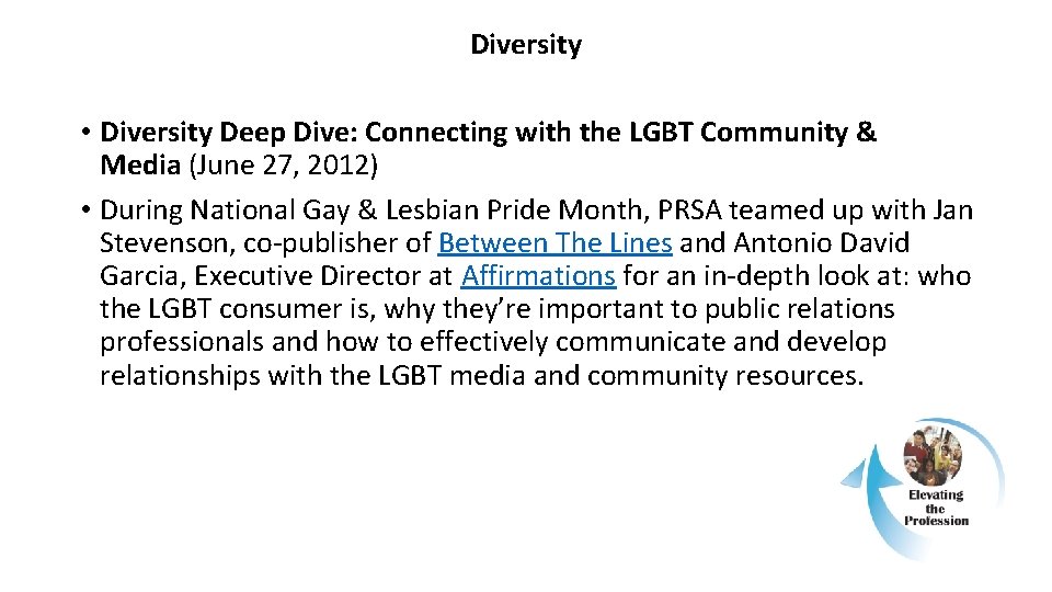 Diversity • Diversity Deep Dive: Connecting with the LGBT Community & Media (June 27,