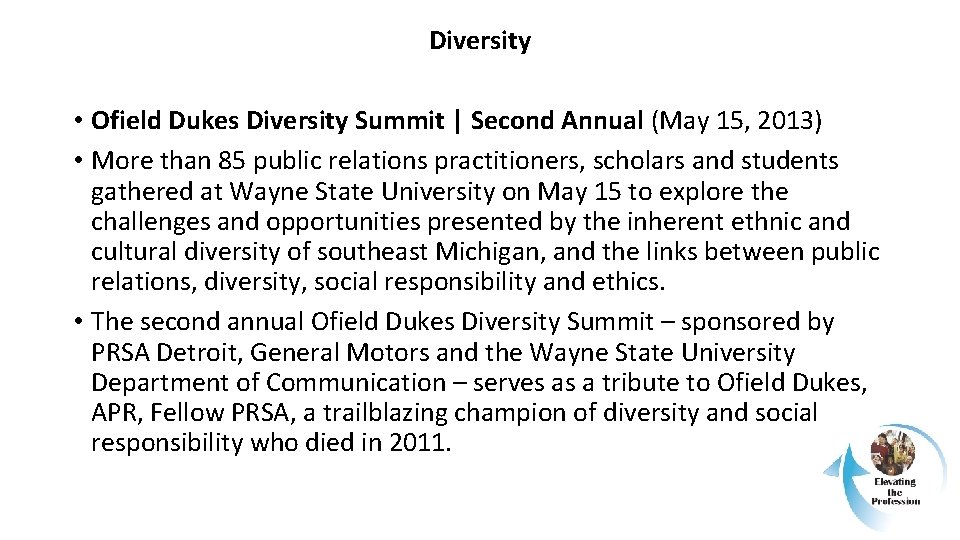 Diversity • Ofield Dukes Diversity Summit | Second Annual (May 15, 2013) • More