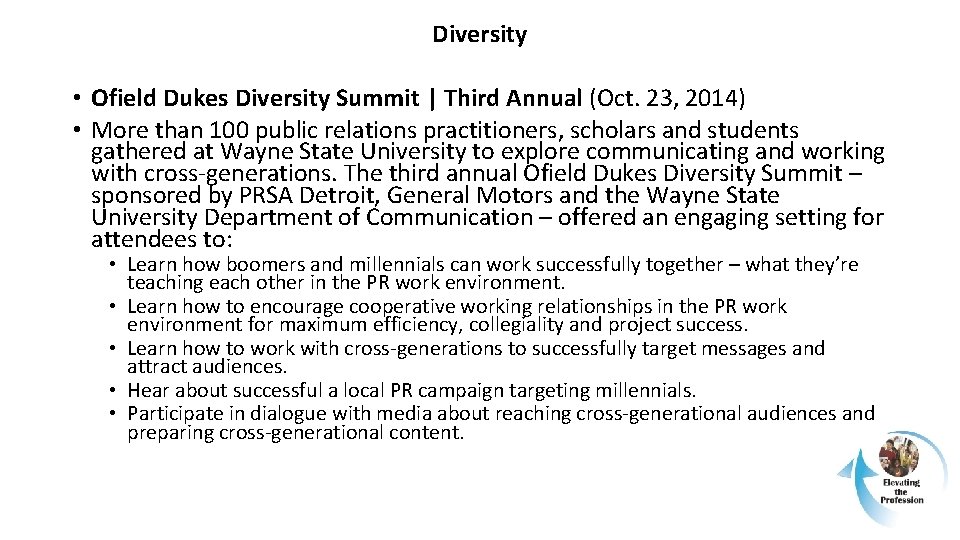 Diversity • Ofield Dukes Diversity Summit | Third Annual (Oct. 23, 2014) • More
