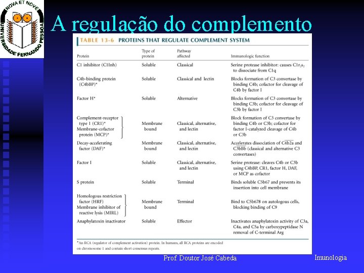 A regulação do complemento Prof. Doutor José Cabeda Imunologia 