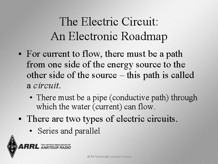 The Electric Circuit: An Electronic Roadmap • For current to flow, there must be