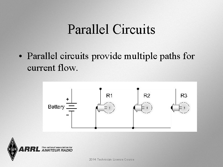 Parallel Circuits • Parallel circuits provide multiple paths for current flow. 2014 Technician License