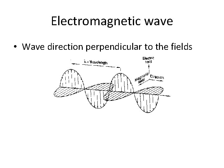 Electromagnetic wave • Wave direction perpendicular to the fields 