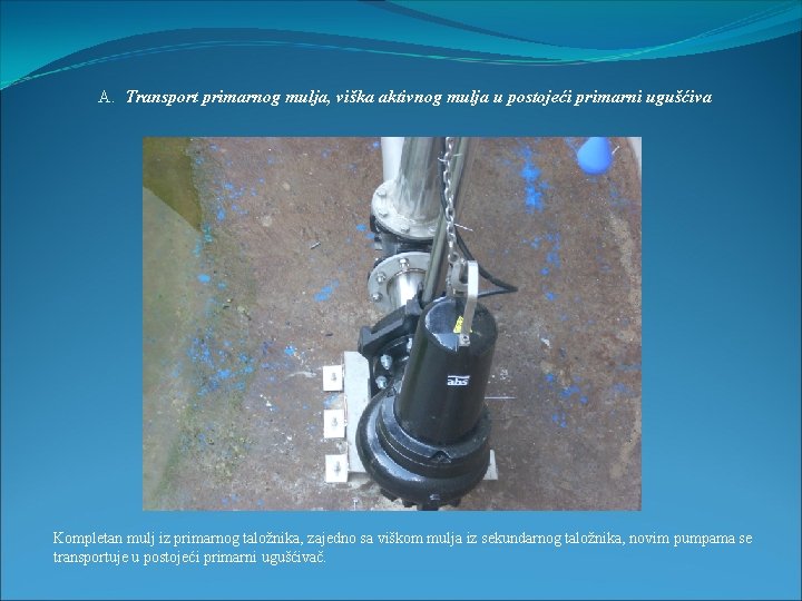  A. Transport primarnog mulja, viška aktivnog mulja u postojeći primarni ugušćiva Kompletan mulj
