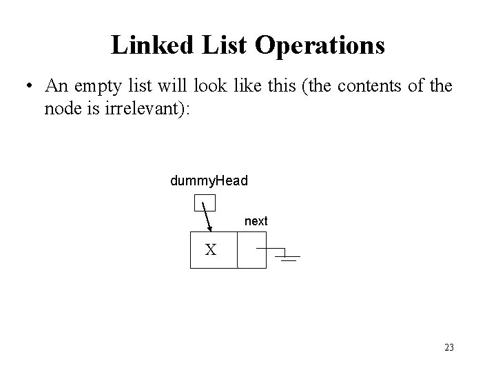 Linked List Operations • An empty list will look like this (the contents of