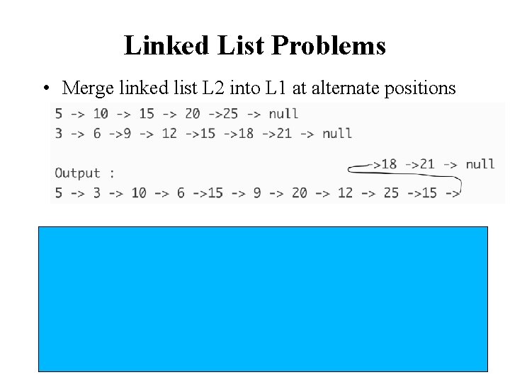 Linked List Problems • Merge linked list L 2 into L 1 at alternate