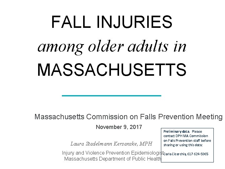 FALL INJURIES among older adults in MASSACHUSETTS Massachusetts Commission on Falls Prevention Meeting November