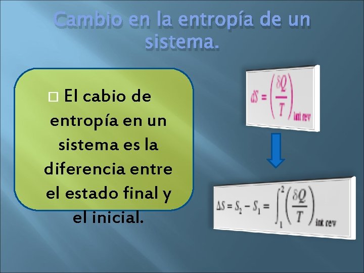 Cambio en la entropía de un sistema. El cabio de entropía en un sistema