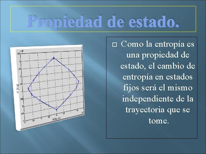 Propiedad de estado. Como la entropía es una propiedad de estado, el cambio de