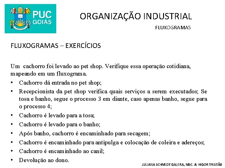 ORGANIZAÇÃO INDUSTRIAL FLUXOGRAMAS – EXERCÍCIOS Um cachorro foi levado ao pet shop. Verifique essa