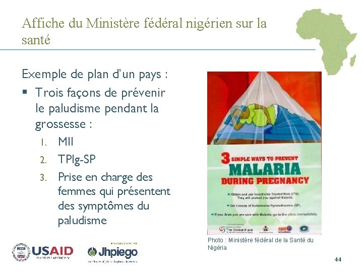 Affiche du Ministère fédéral nigérien sur la santé Exemple de plan d’un pays :