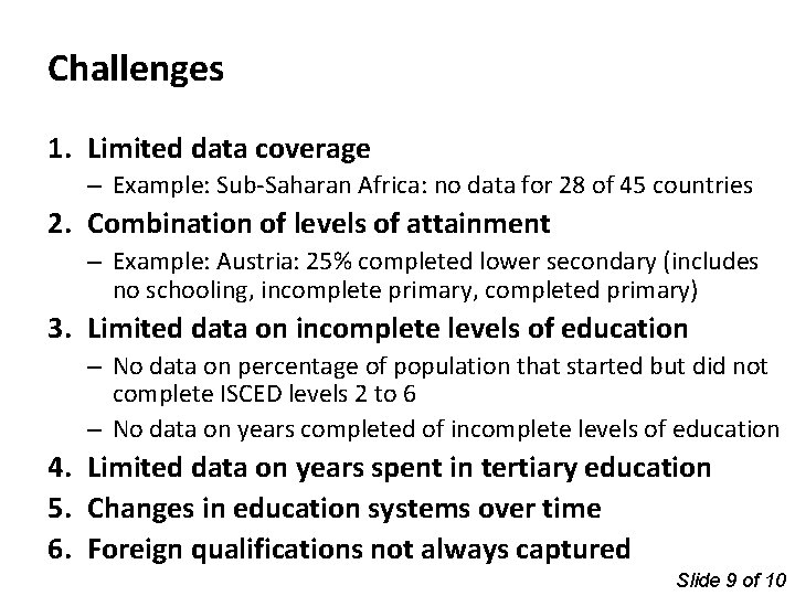 Challenges 1. Limited data coverage – Example: Sub-Saharan Africa: no data for 28 of