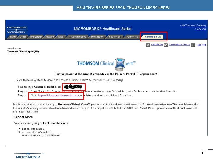 HEALTHCARE SERIES FROM THOMSON MICROMEDEX 99 