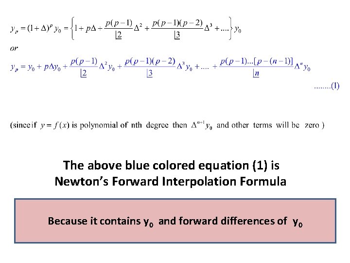  The above blue colored equation (1) is Newton’s Forward Interpolation Formula Because it