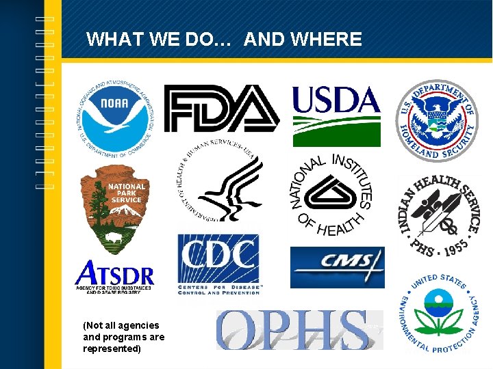 WHAT WE DO… AND WHERE (Not all agencies and programs are represented) 