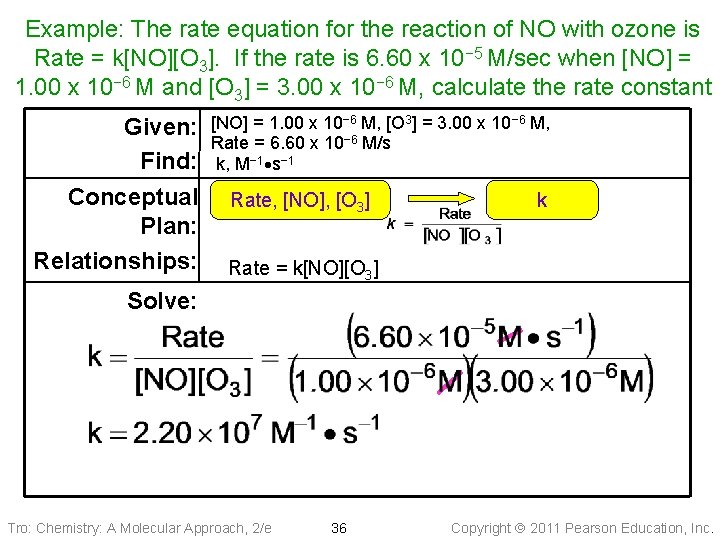 Example: The rate equation for the reaction of NO with ozone is Rate =