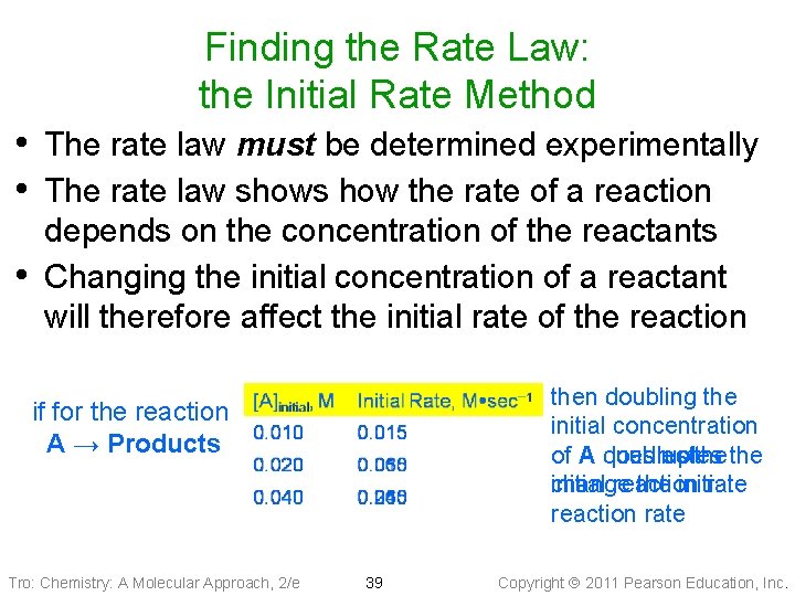 Finding the Rate Law: the Initial Rate Method • The rate law must be