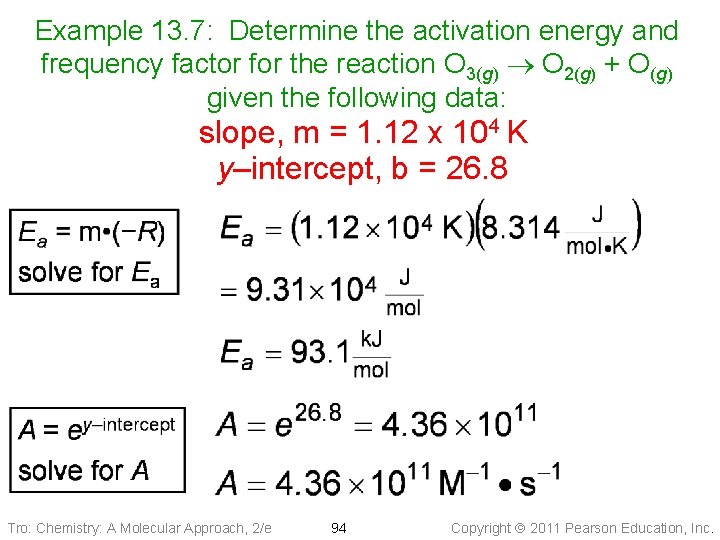 Example 13. 7: Determine the activation energy and frequency factor for the reaction O