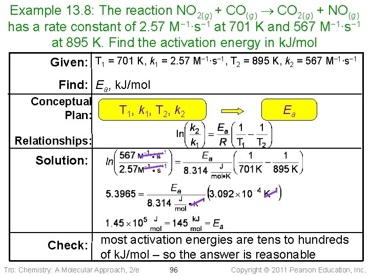 Example 13. 8: The reaction NO 2(g) + CO(g) CO 2(g) + NO(g) has