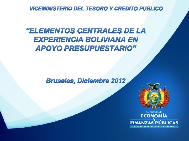 VICEMINISTERIO DEL TESORO Y CREDITO PUBLICO “ELEMENTOS CENTRALES DE LA EXPERIENCIA BOLIVIANA EN APOYO