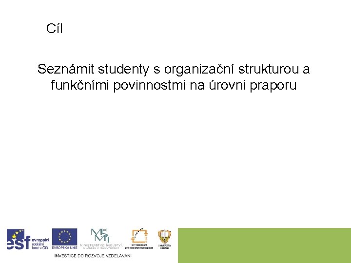 Cíl Seznámit studenty s organizační strukturou a funkčními povinnostmi na úrovni praporu 