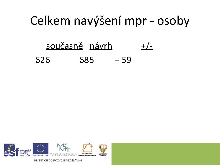 Celkem navýšení mpr - osoby současně návrh +/ 626 685 + 59 