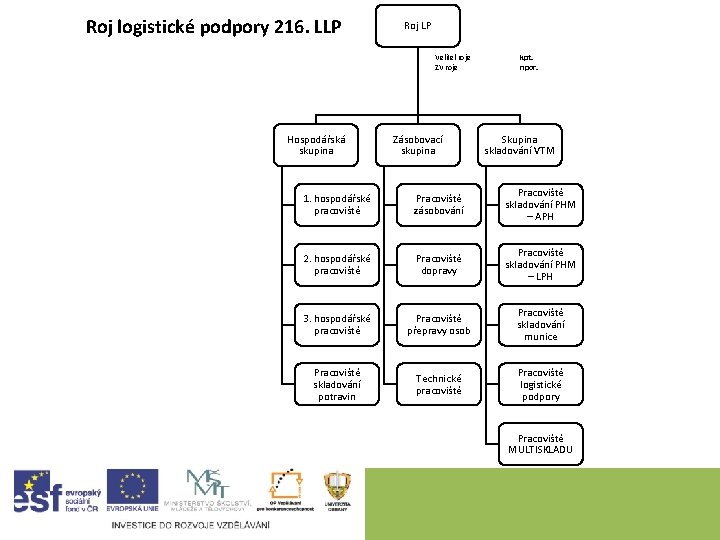 Roj logistické podpory 216. LLP Roj LP Velitel roje ZV roje Hospodářská skupina Zásobovací