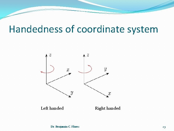 Handedness of coordinate system Left handed Right handed Dr. Benjamin C. Flores 23 