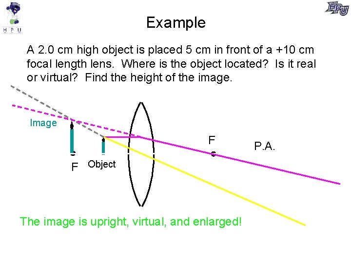 Example A 2. 0 cm high object is placed 5 cm in front of