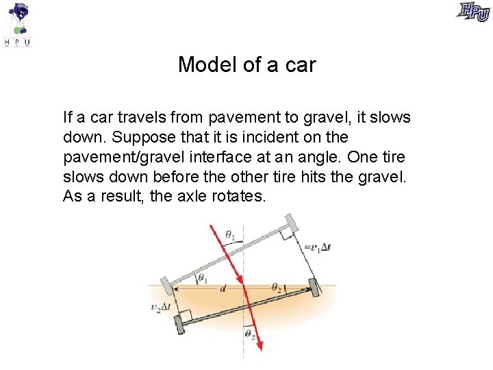 Model of a car If a car travels from pavement to gravel, it slows